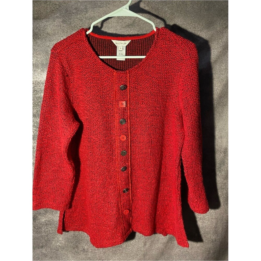 Multiples Chunky Red Button-Front Cardigan Women's SZ M